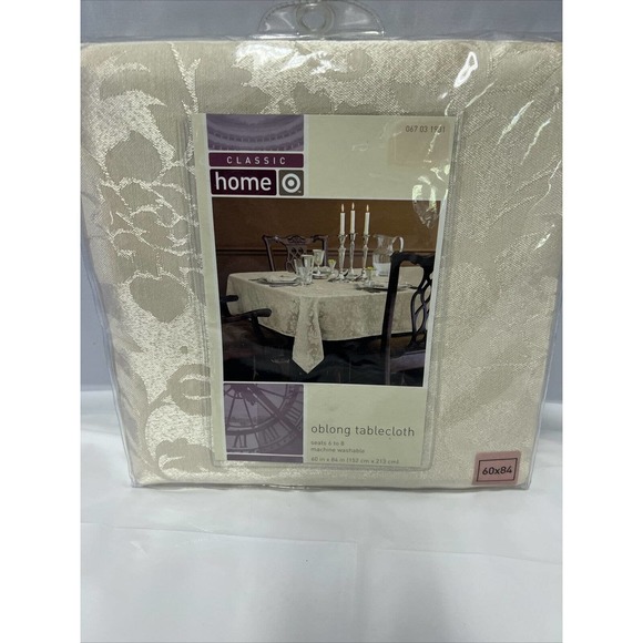 Classic Home Ivory/Gold cloth tablecloth 60x84 oblong Traditional Holiday - Picture 1 of 6